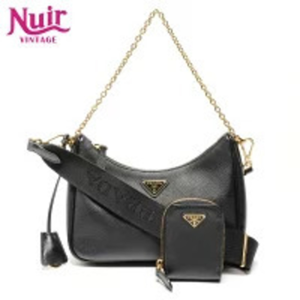 Prada Saffiano Leather Triangle Logo Edition Shoulder Bag Black - Picture 1 of 13